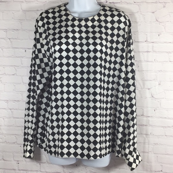 S.L.B Tops - S.L.B. Black & White Large Checked Blouse Size L